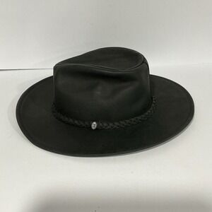 Jaxon Hats Black Buffalo Leather Western Cowboy Outback Hat, Large